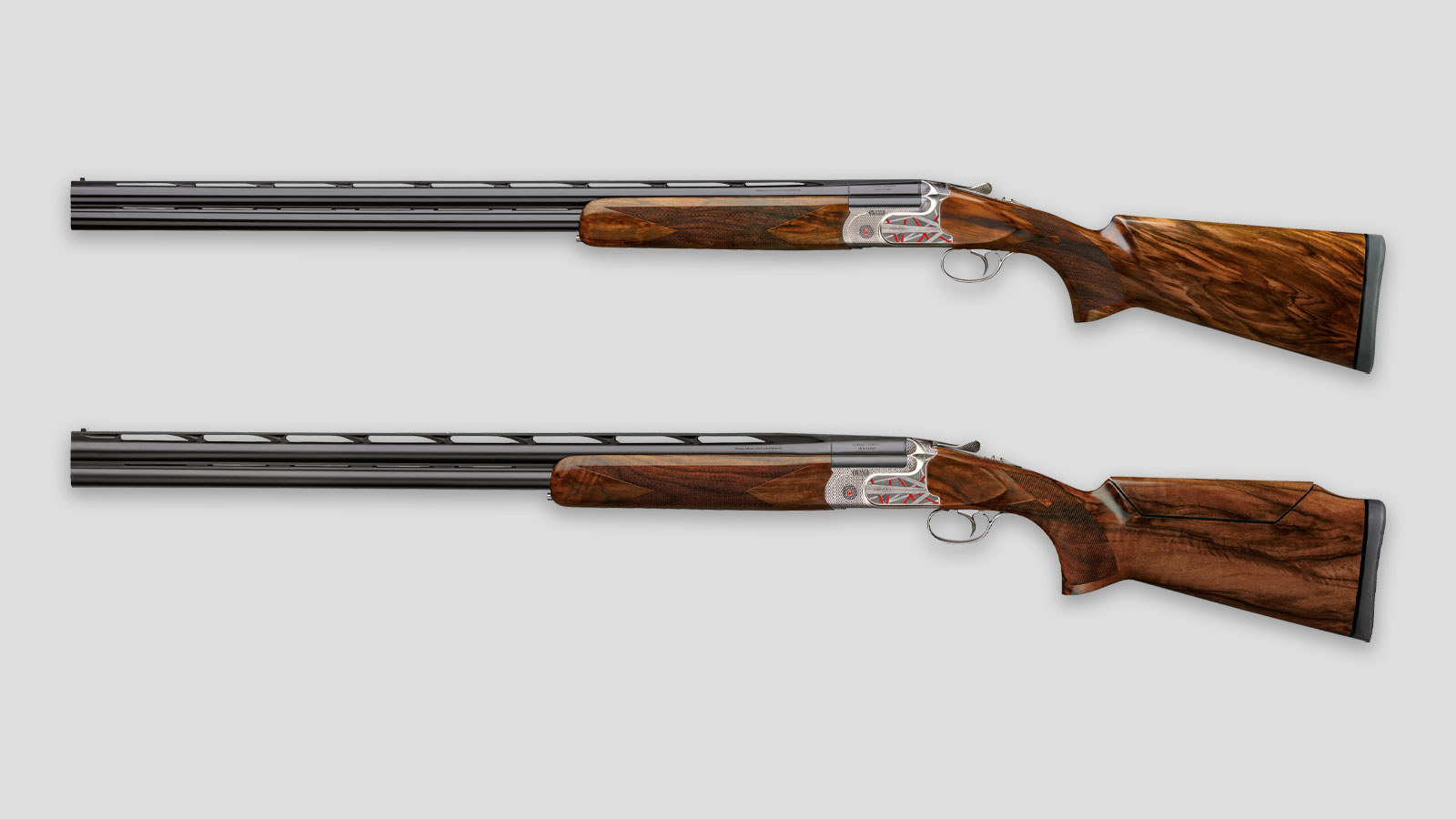 The two different models of the Caesar Guerini Invictus Artco shotgun: the Ascent and the sporting model